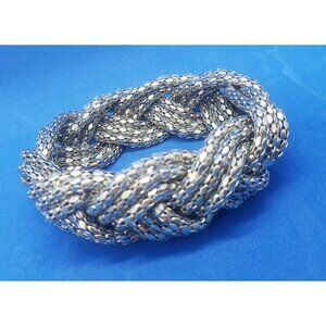 Twisted Triple Strand Braided Metallic Bracelet Bohemian Silver Tone 7 Inch
